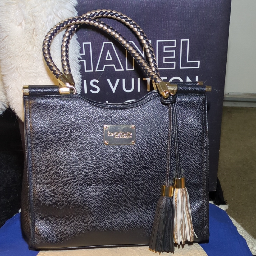 Bebe Black Vegan Leather Tote Bag With Gold Accents Now Only $65